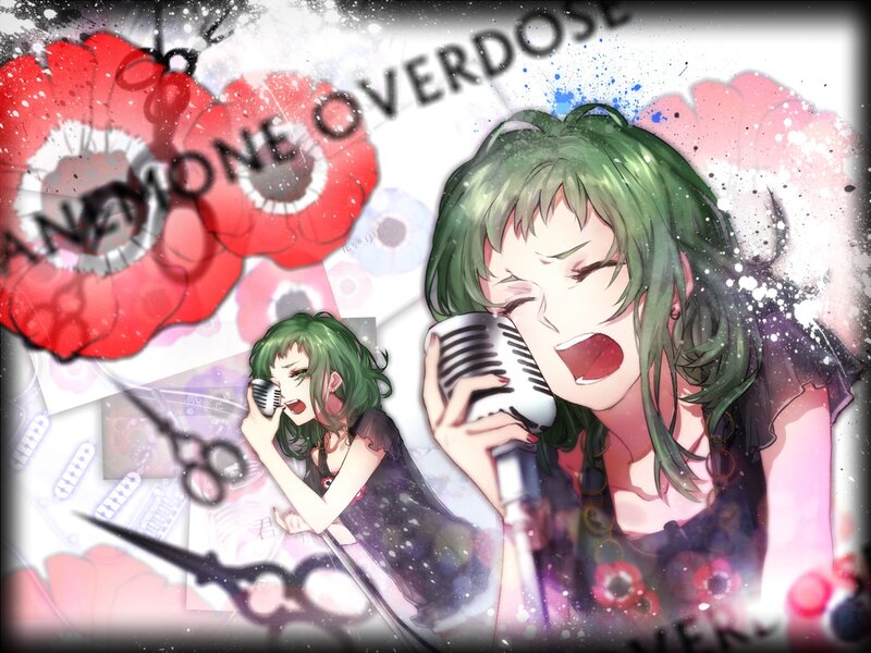 Green-haired Singer with Microphone — Green, Energetic, Digital Art