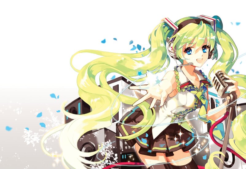 Green-haired Singer with Microphone — Green, Energetic