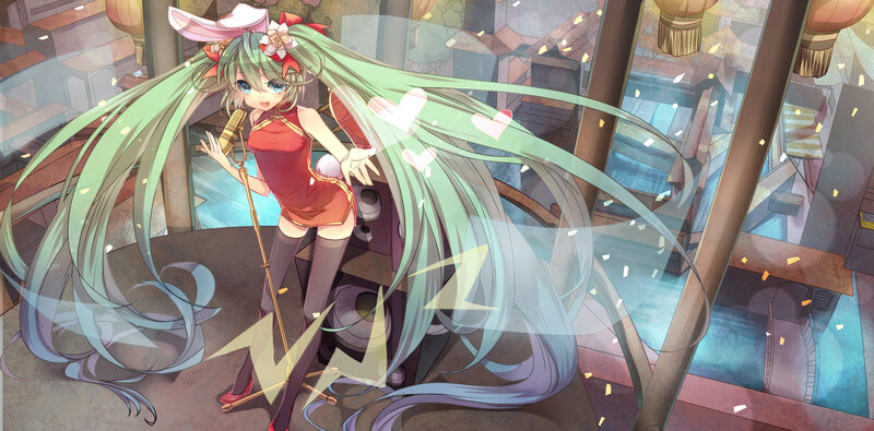 Green-haired Singer with Microphone — Green, Festive