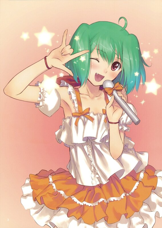 green-haired singer with microphone
