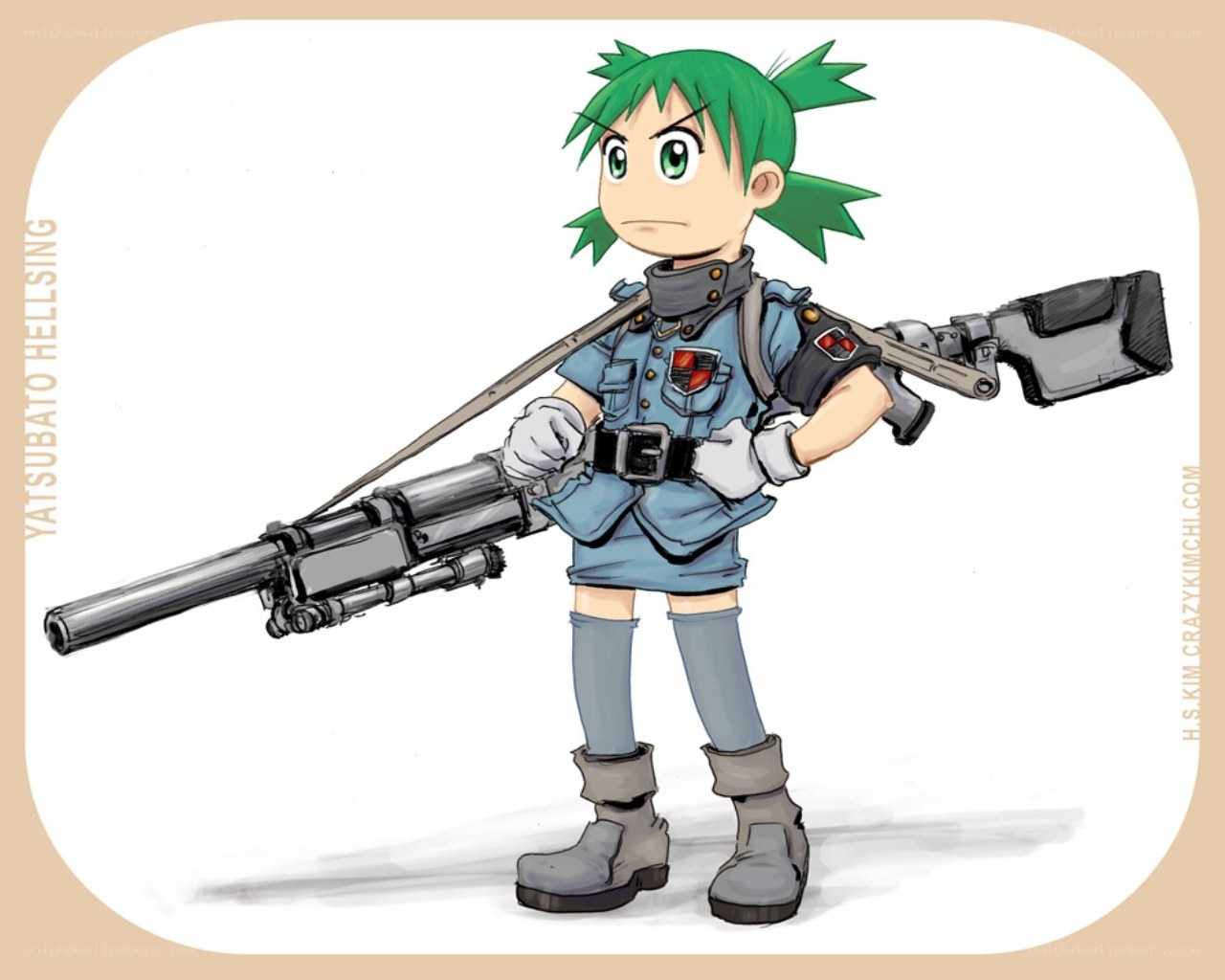 green-haired soldier with rifle