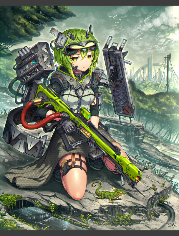 Green-haired Soldier with Weapon