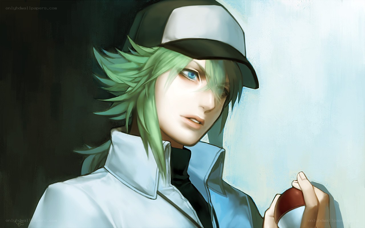 green-haired trainer with poké ball