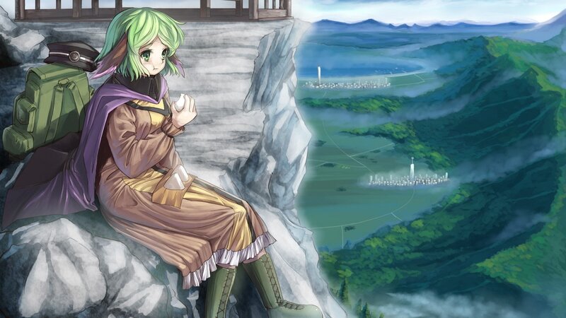 green-haired traveler on a cliff