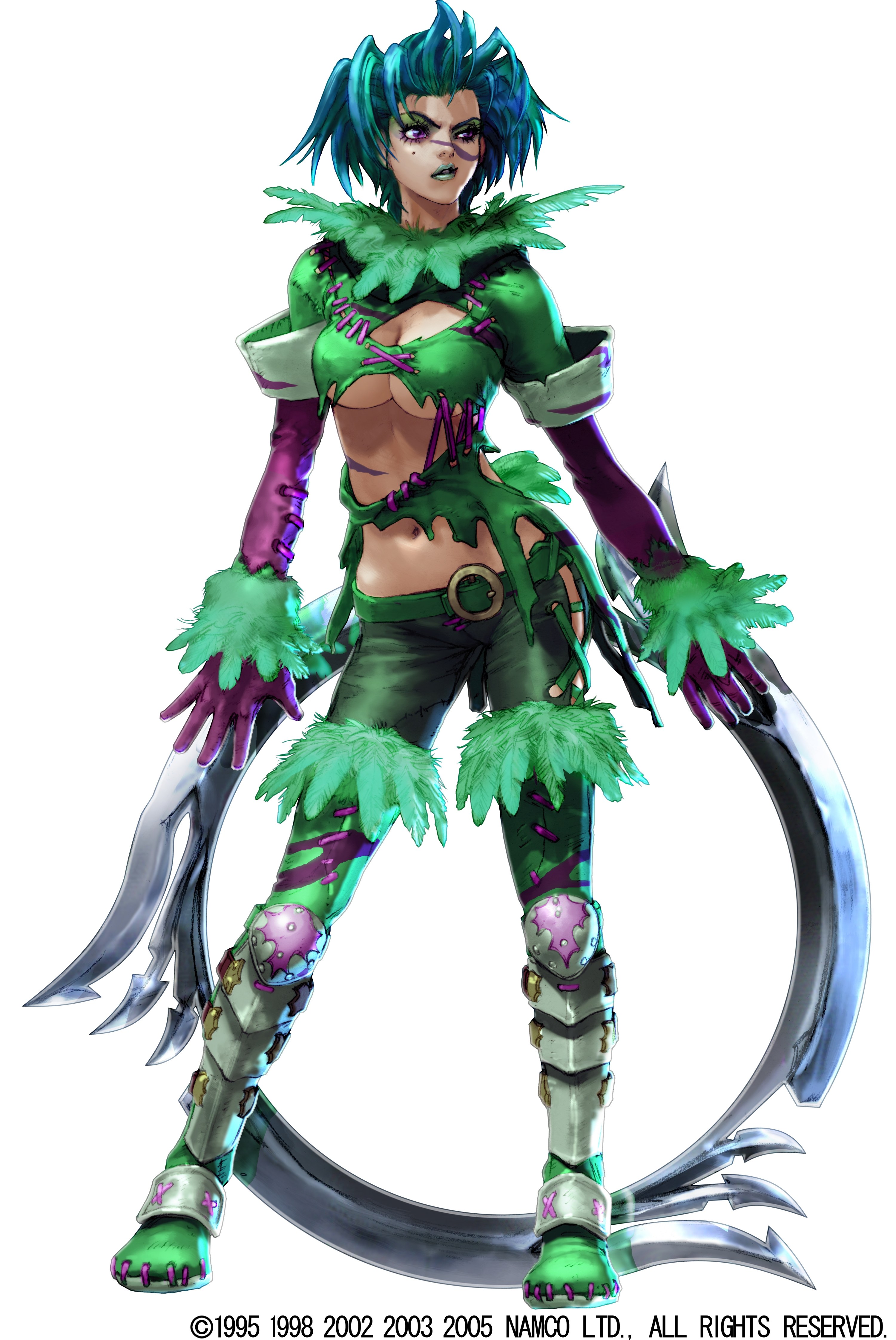 green-haired warrior character