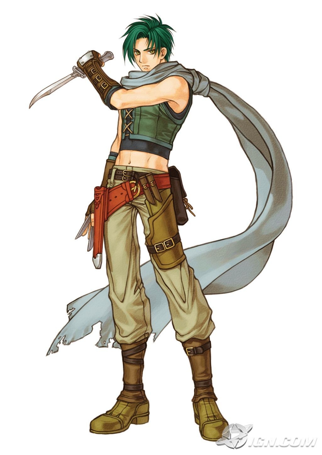 green-haired warrior character