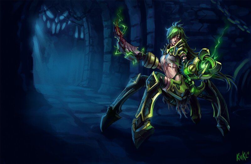 Green-haired Warrior in Armor — Blue, Dark, Dramatic