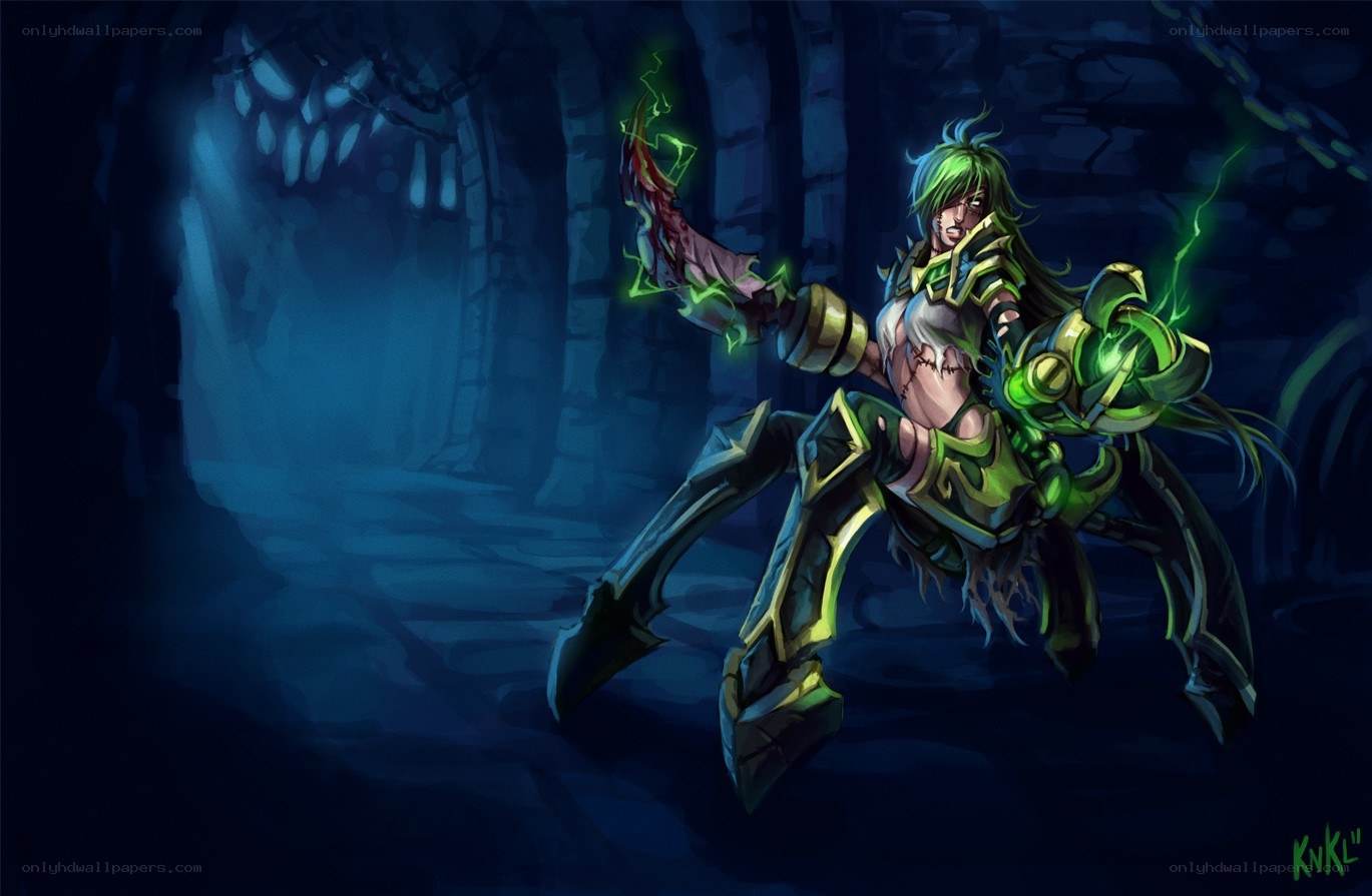 green-haired warrior in dark dungeon