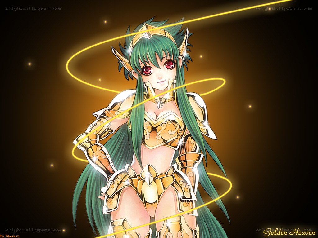 Green-haired warrior in golden armor