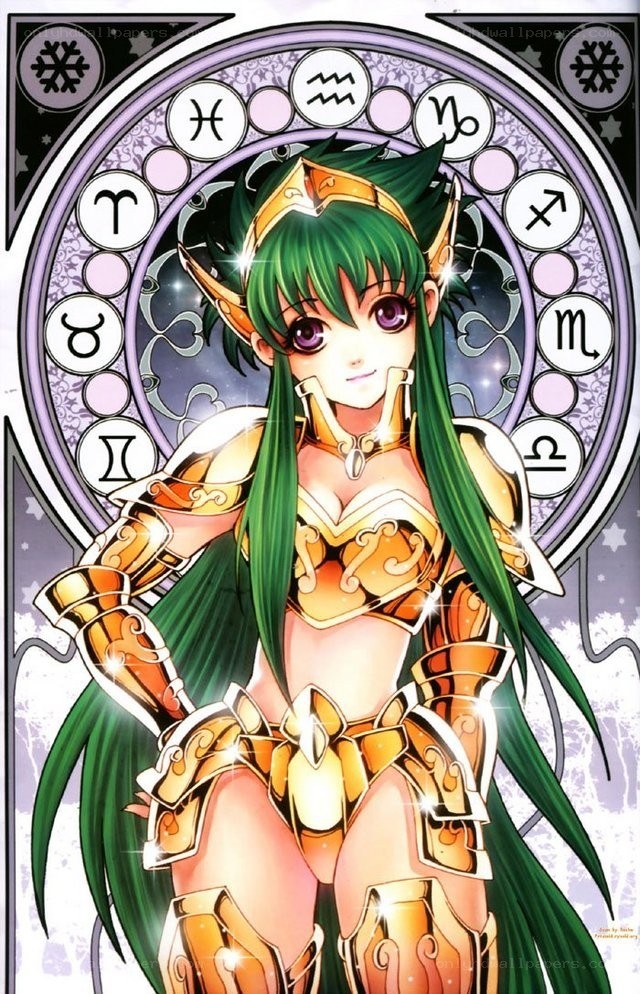 Green-haired warrior in golden armor