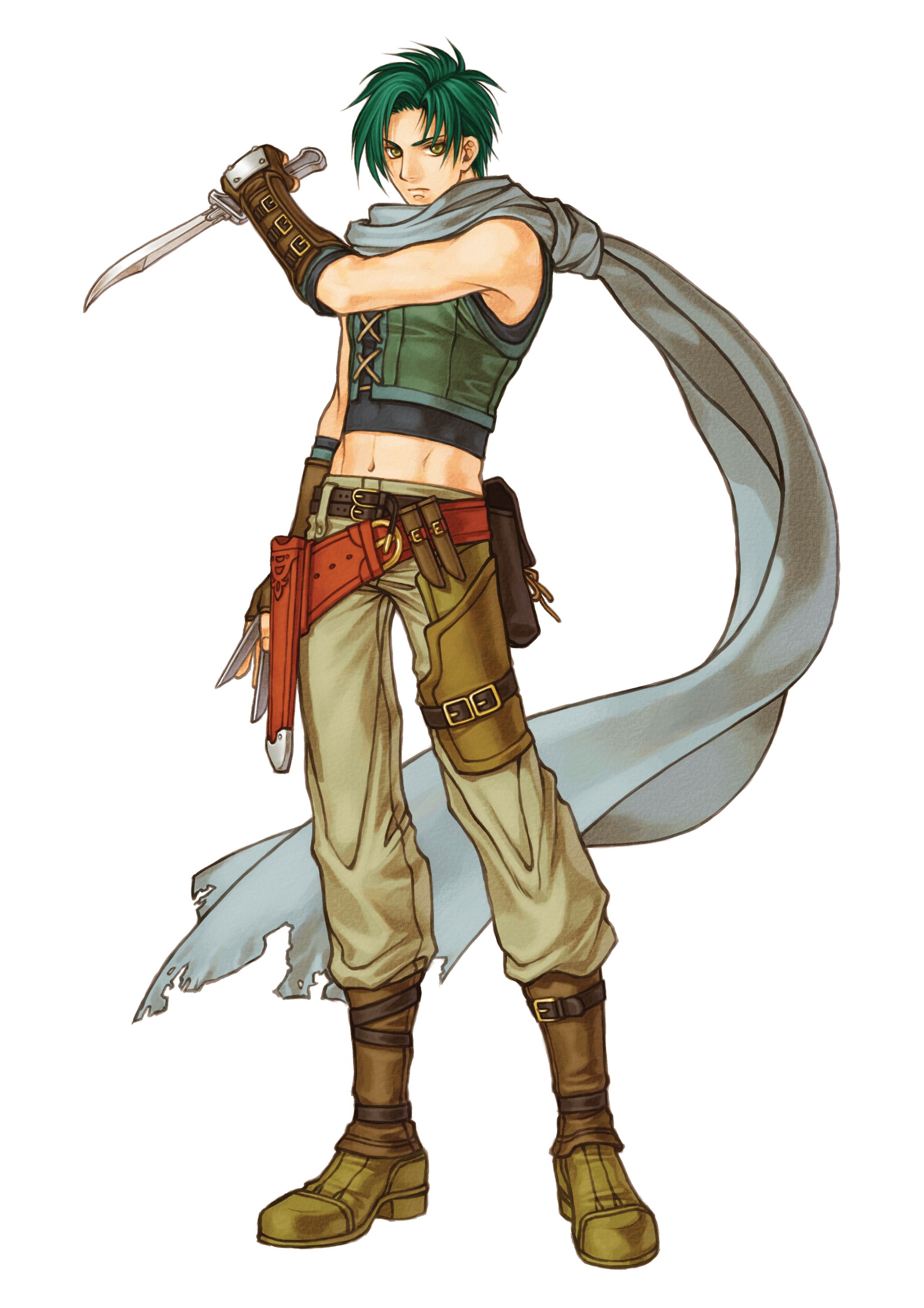 green-haired warrior with dagger