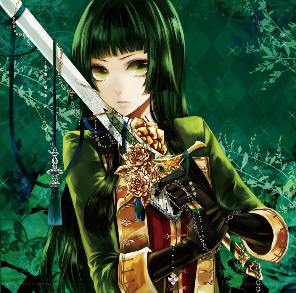 green-haired warrior with sword