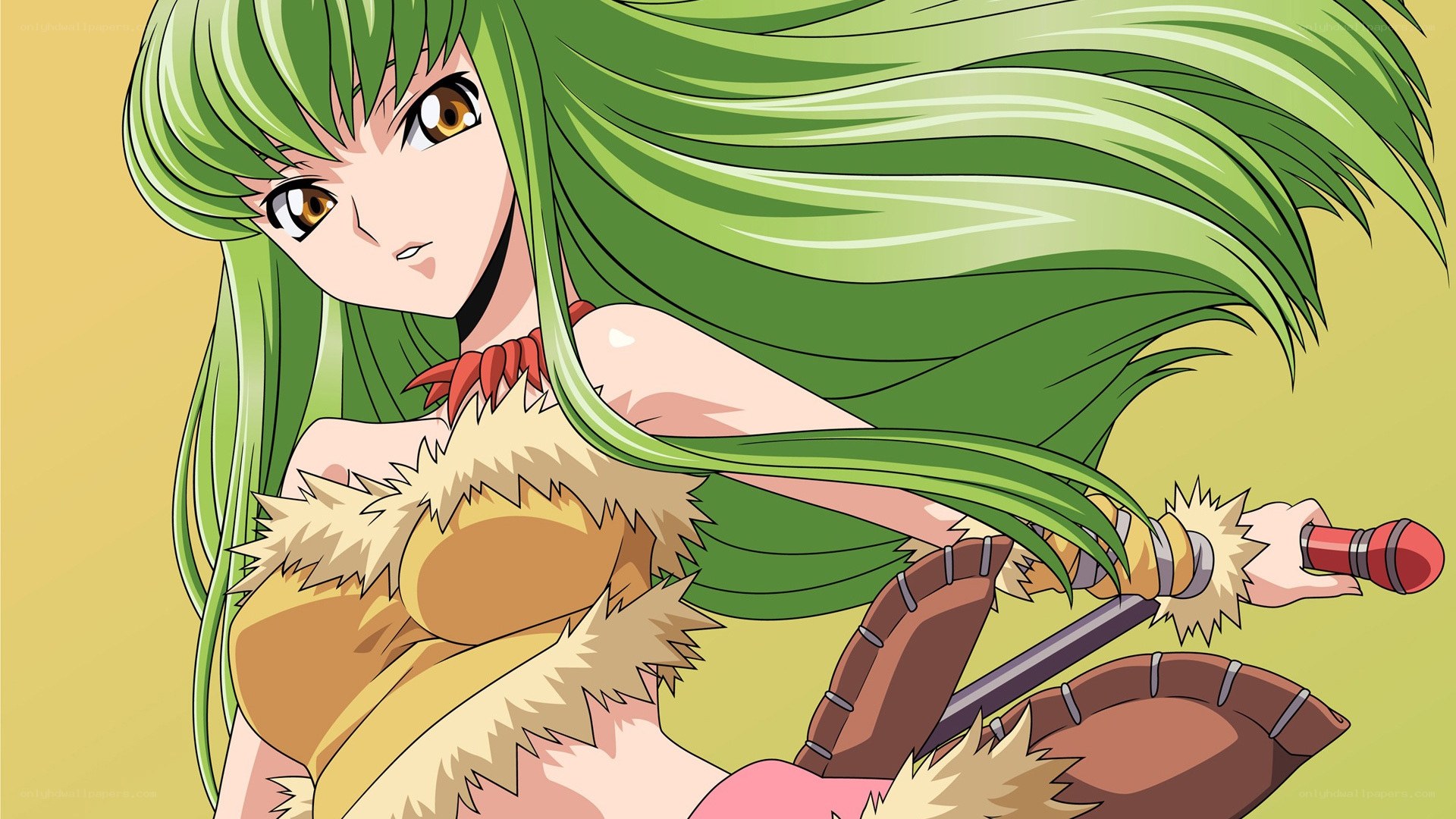 green-haired warrior woman