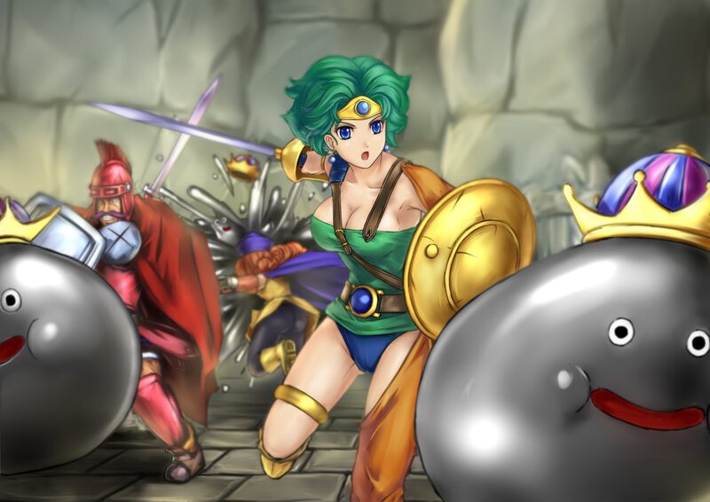 Green-haired Warrior Woman — Green, Action-packed