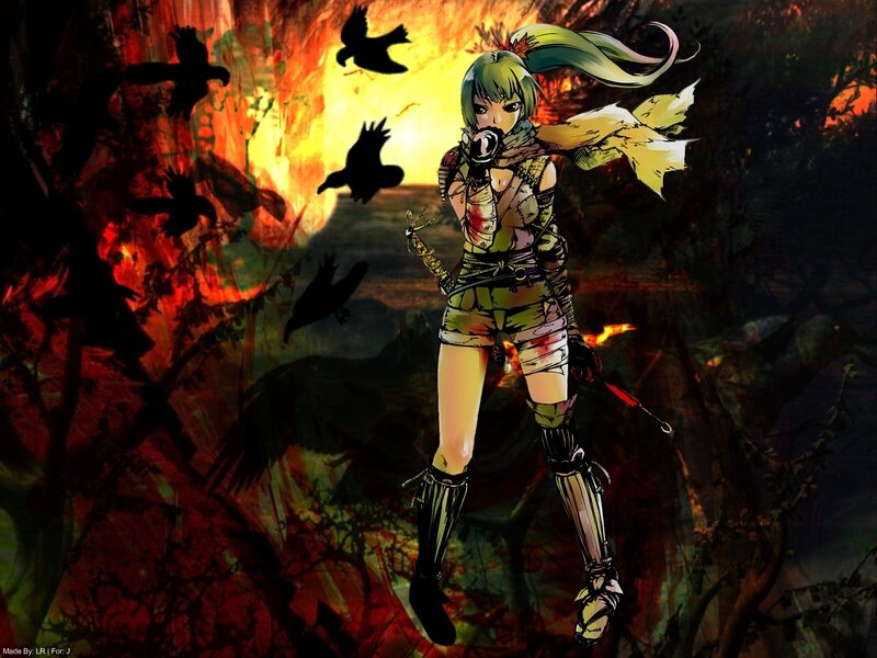 Green-haired Warrior Woman — Red