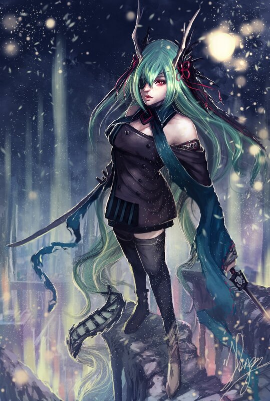Green-haired Warrior Woman — Teal
