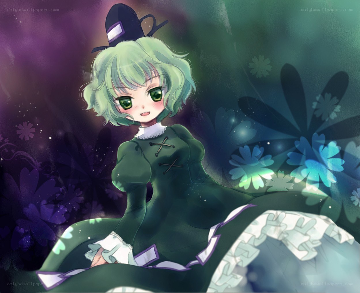 green-haired witch in a dark garden