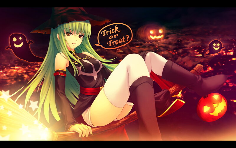 Green-haired Witch on Broom — Green