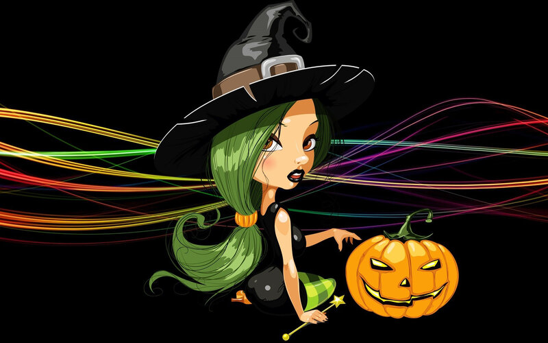 Green-haired Witch with Pumpkin — Black