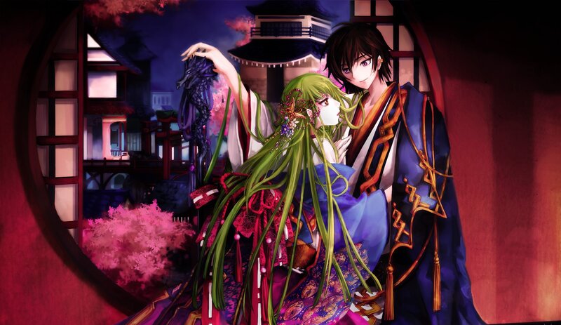Green-haired Woman and Man — Purple