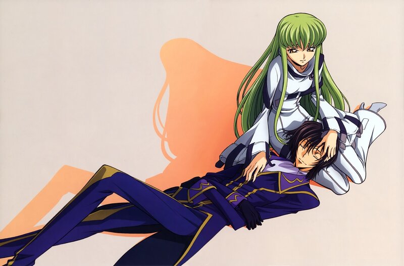 Green-haired Woman Holding Man — White
