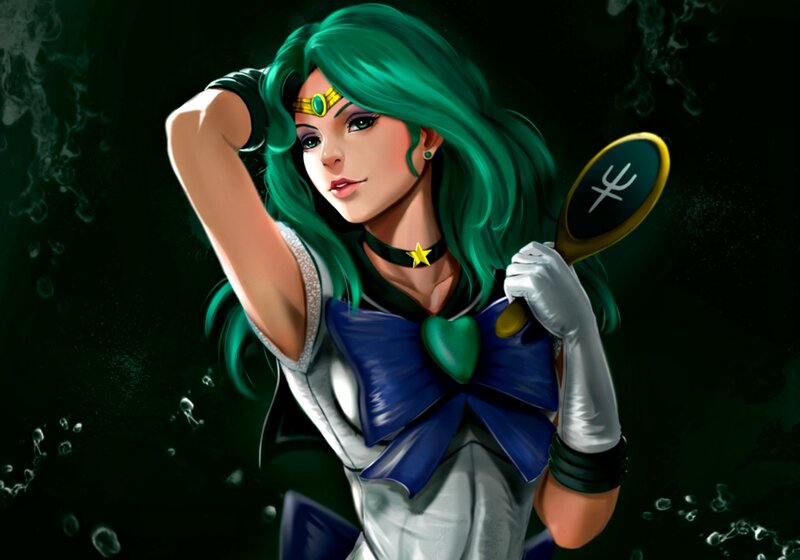 Green-haired Woman Holding Mirror