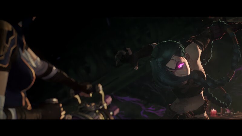 Green-haired Woman in Combat