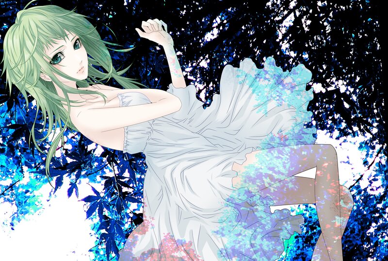Green-haired Woman in Dress — White