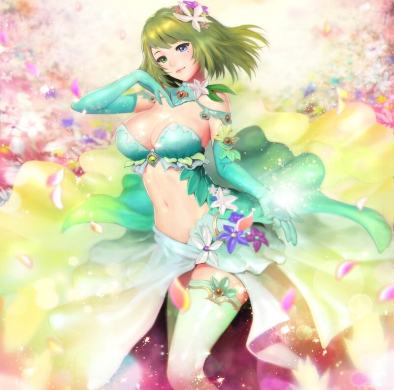 Green-haired Woman in Floral Dress