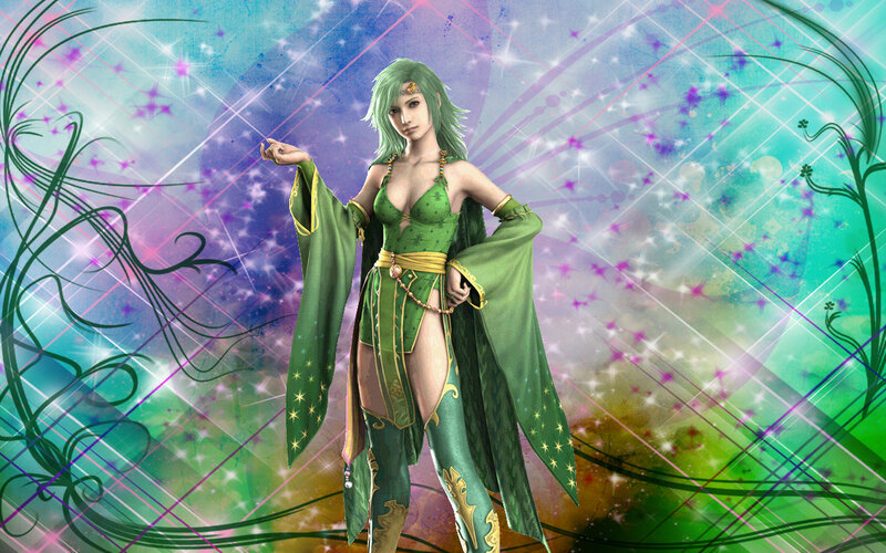 Green-haired Woman in Green Outfit