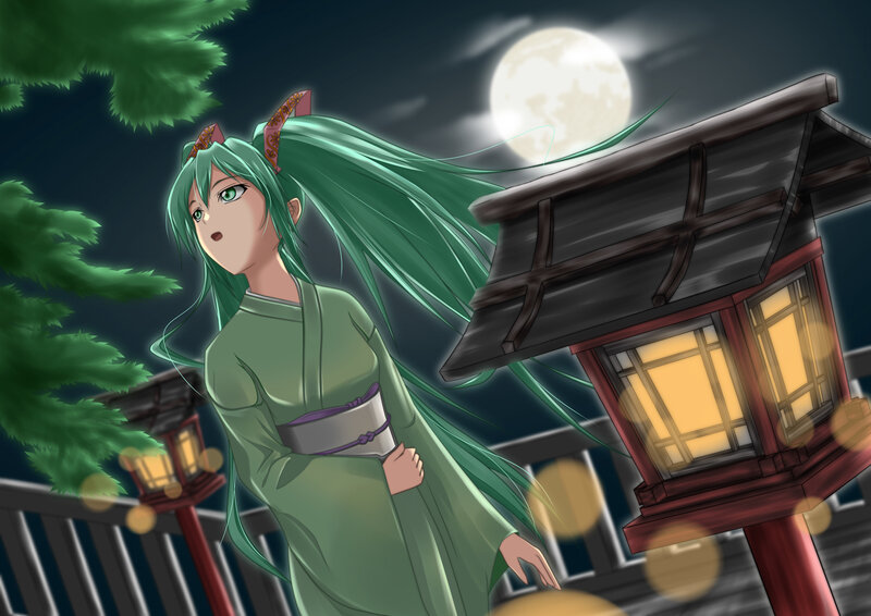 Green-haired Woman in Kimono — Green