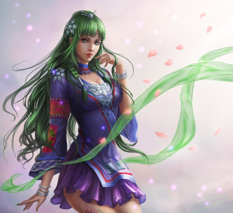 Green-haired Woman in Purple Dress