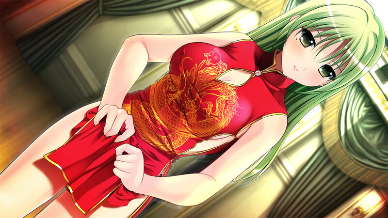 Green-haired Woman in Red Dress — Dramatic, Anime