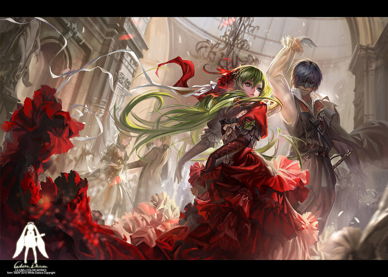 Green-haired Woman in Red Dress