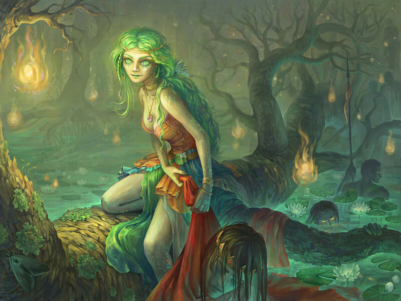 Green-haired Woman in Swamp