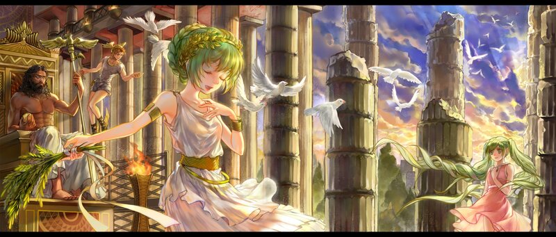 Green-haired Woman in Temple