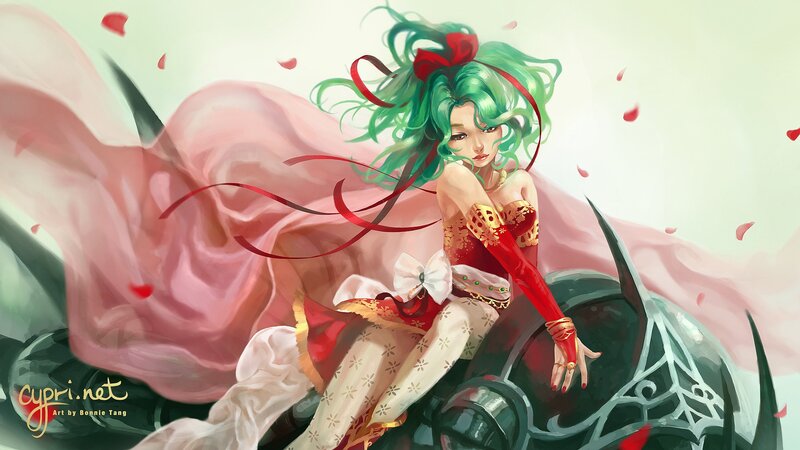 Green-haired Woman on Armor — Green, Dramatic