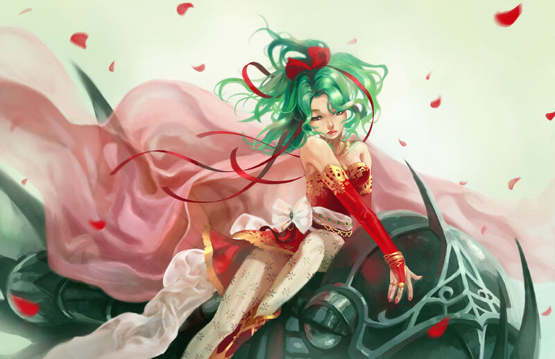 Green-haired Woman on Armor — Green