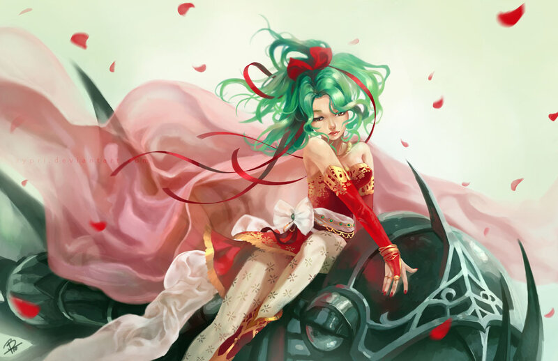 Green-haired Woman on Armor