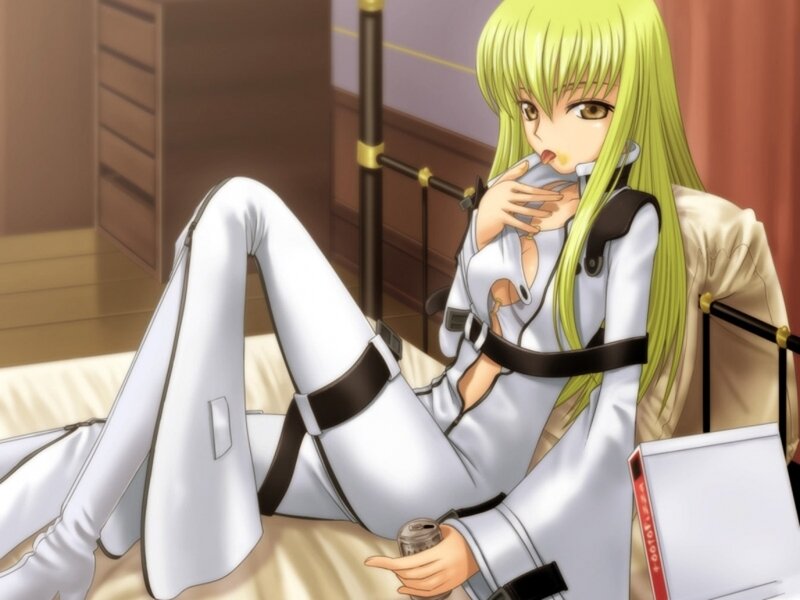 Green-haired Woman on Bed
