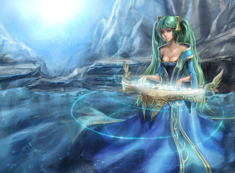 Green-haired Woman Playing Harp