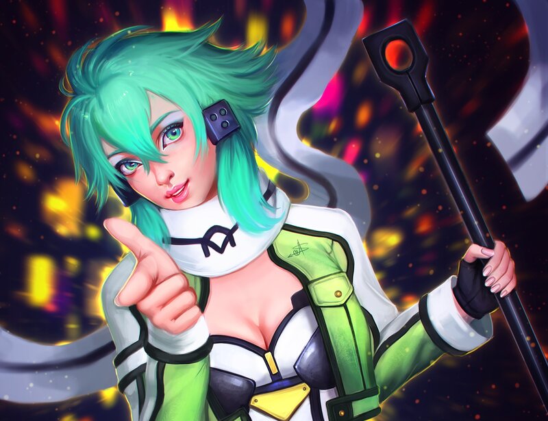 Green-haired Woman Pointing