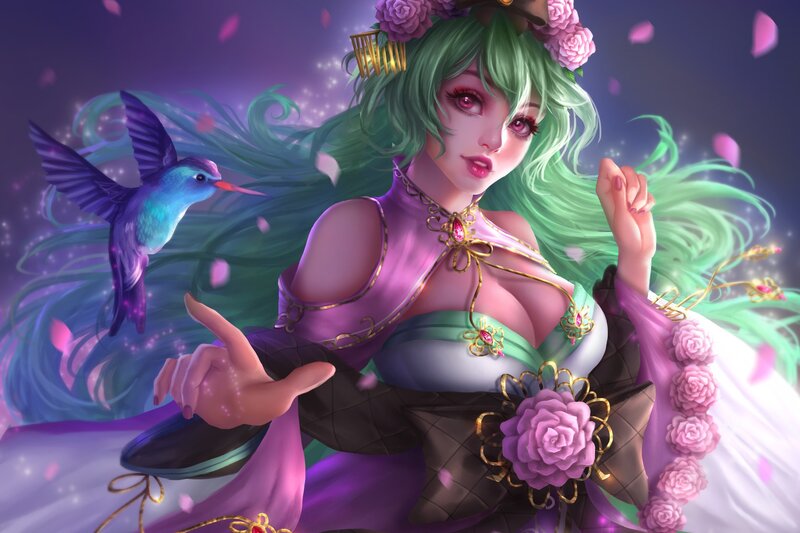 Green-haired Woman with Bird