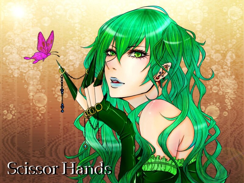 Green-haired Woman with Butterfly