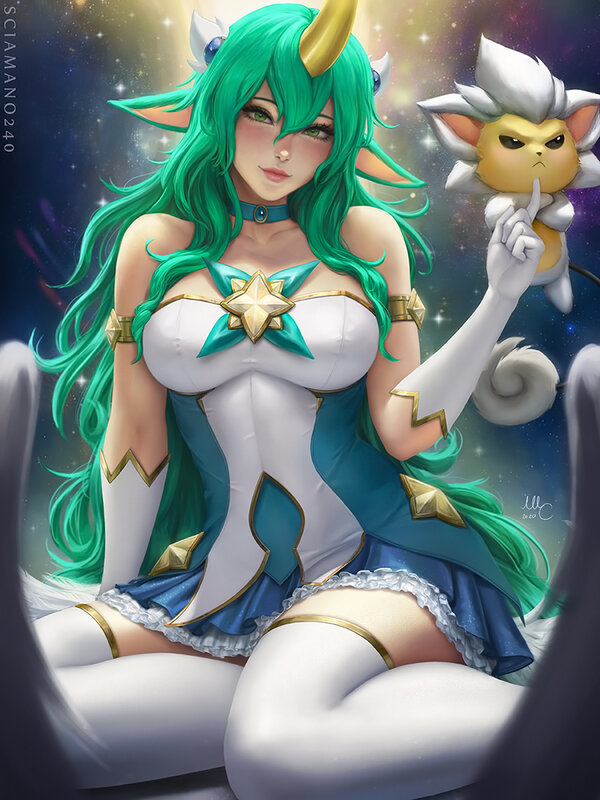 Green-haired Woman with Cat