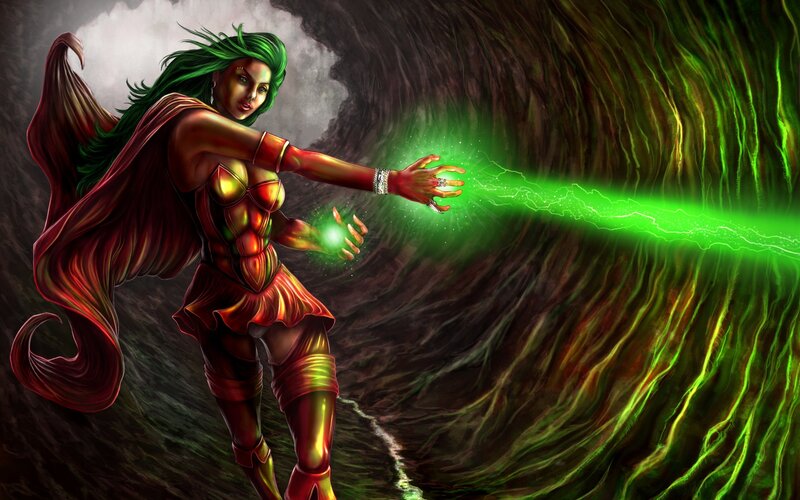 Green-haired Woman with Energy