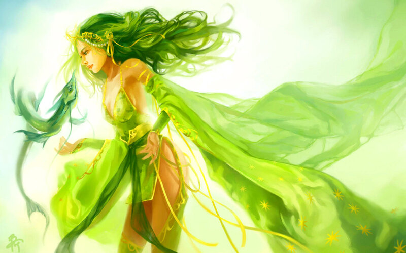 Green-haired Woman with Fish