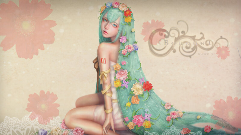 Green-haired Woman with Flowers — Teal