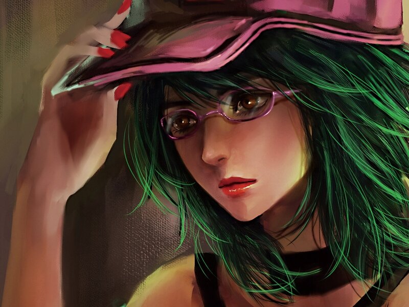 Green-haired Woman with Glasses — Green, Dramatic