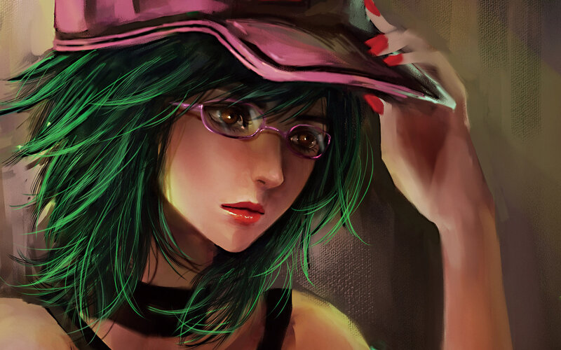 Green-haired Woman with Glasses — Green
